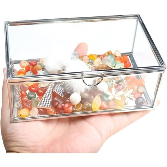 Vintage Glass Box with Lid - Clear Jewelry Glass Display Box Keepsake - Picture 5 of 8